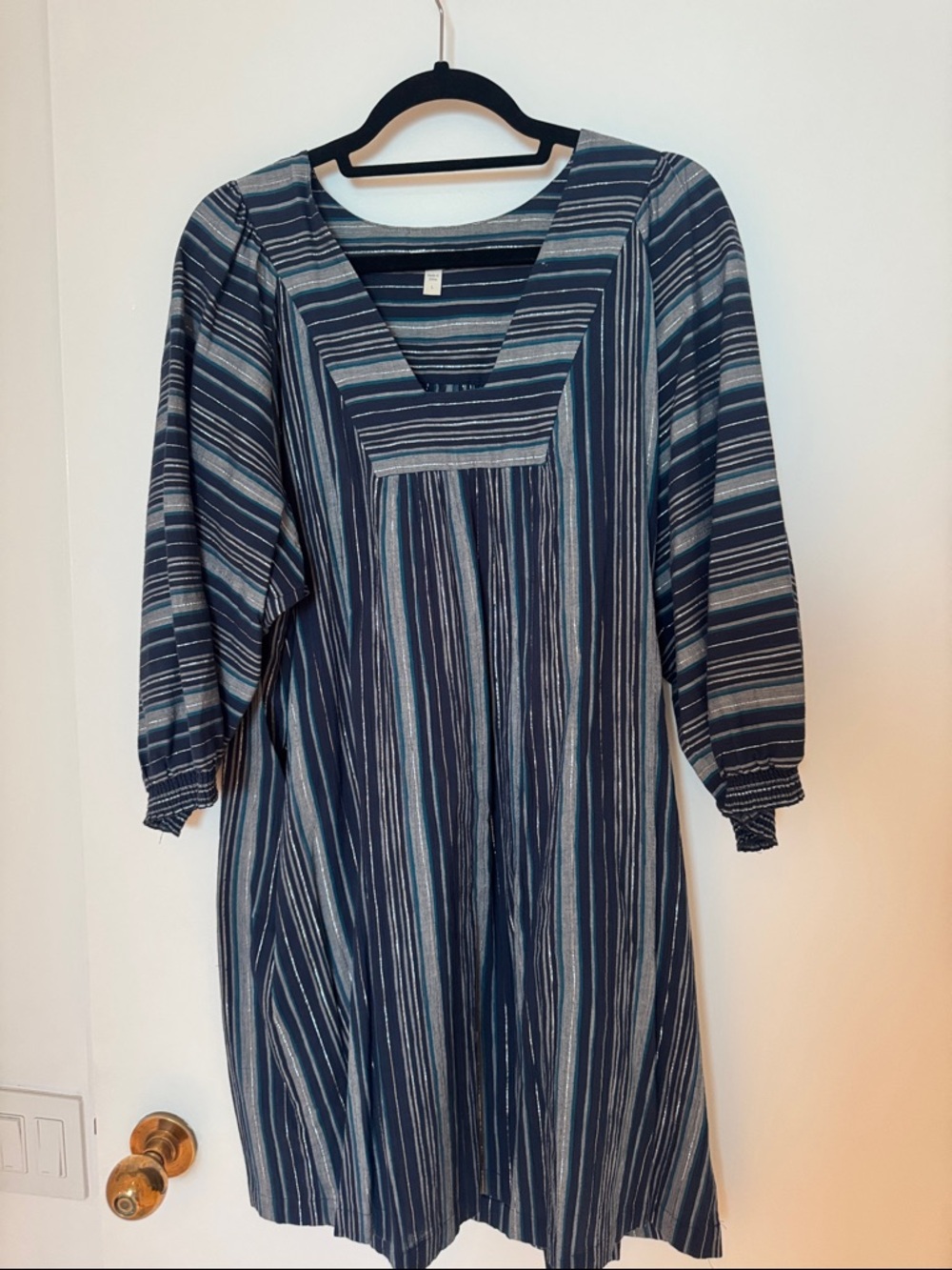 Garnet Hill Navy and Light Blue Striped Mini Dress